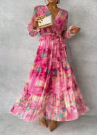 Susanne | Women's Flowing, Pleated Maxi Dress with Belt and Floral Pattern