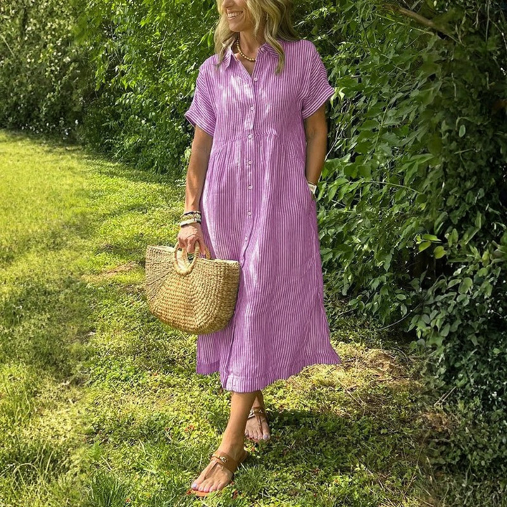 Striped Button Front Midi Dress