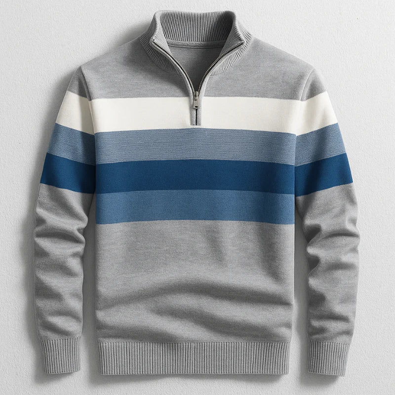 Men’s Sweater | Striped Zip Neck Pullover