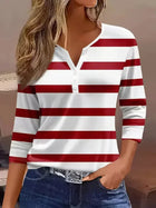 Women's Striped V-Neck Top with Short Sleeves and Lightweight Fabric