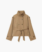 Elegant Short Jacket for Women with Double Button Closure and Waist Belt