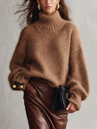 Women's Camel Mohair-Blend Long-Sleeve Turtleneck Sweater