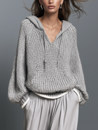Women's Gray Long-Sleeve Knitted Hoodie