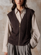 Women's V-Neck Zip-Front Cable-Knit Vest (Inner Layer Not Included)