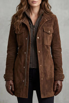 Marcellise | Long Suede Jacket with Zipper