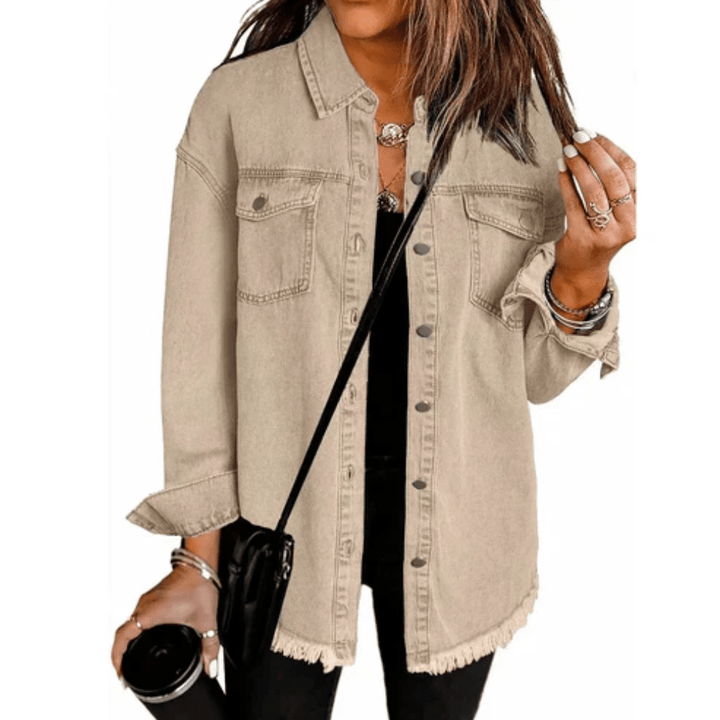 Frayed Oversized Shirt Jacket