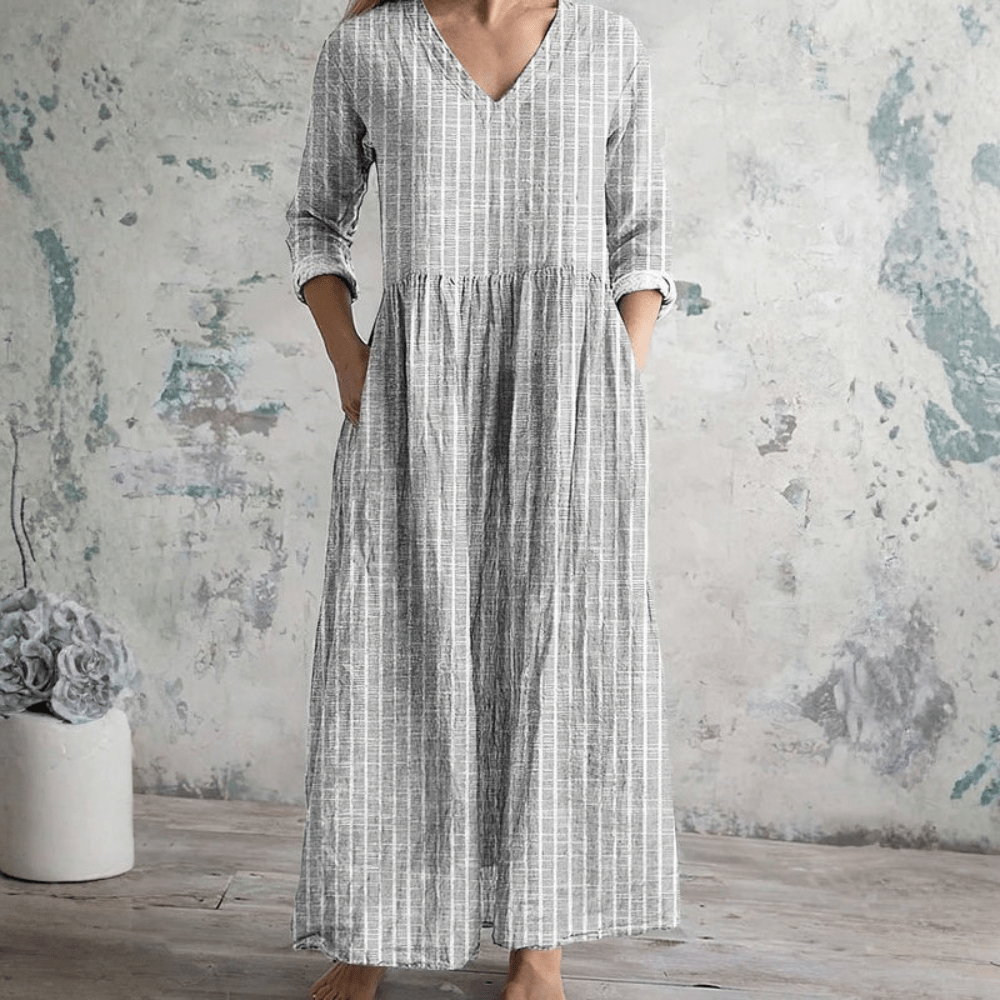 Breathable V Neck Stripe Dress