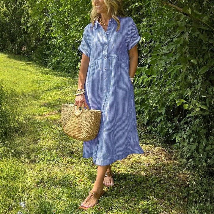 Striped Button Front Midi Dress