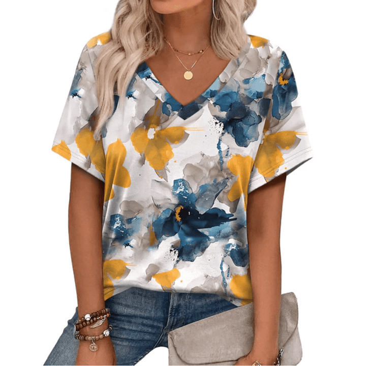 Vibrant Boho V Neck Top