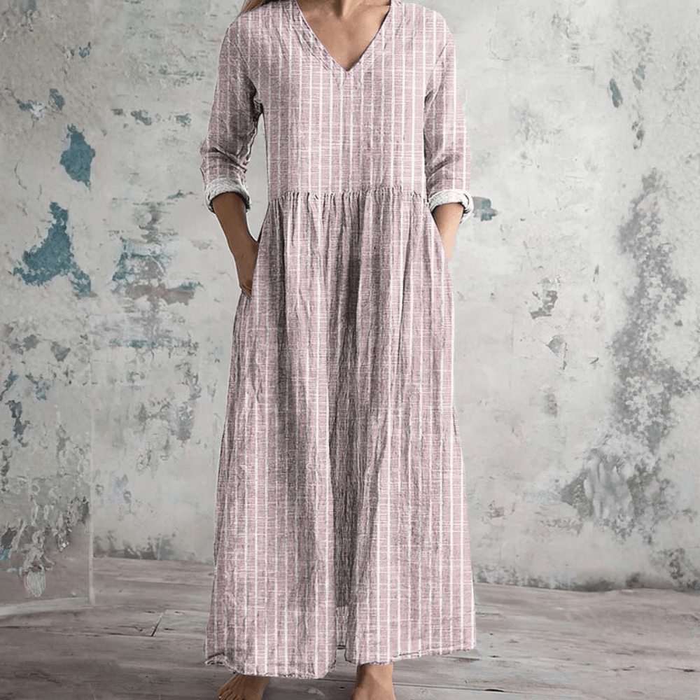 Breathable V Neck Stripe Dress