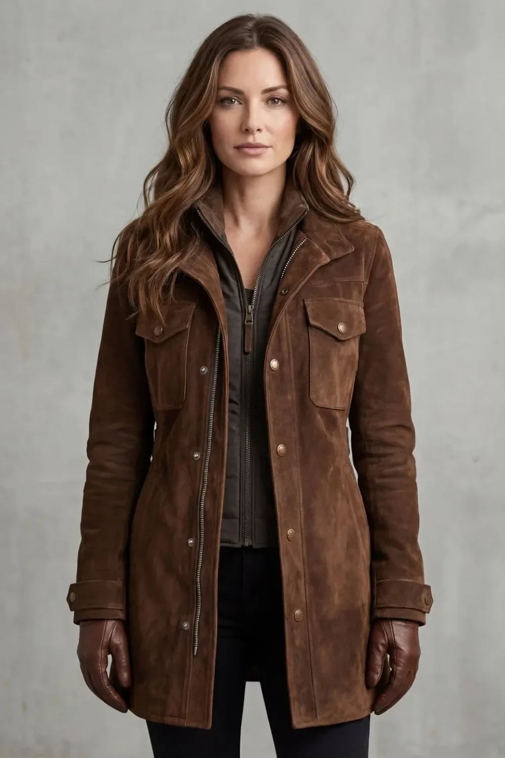 Marcellise | Long Suede Jacket with Zipper