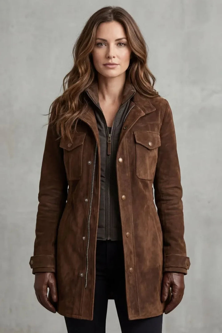 Marcellise | Long Suede Jacket with Zipper