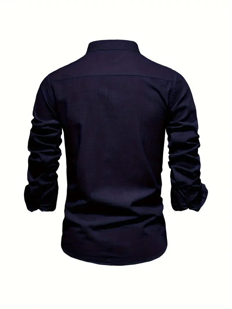 Tailored Long Sleeve Shirt with Button Front and Breathable Fabric, Easy Care