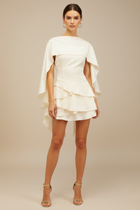 Women's Mini Dress High Neck Cape Overlay – Tiered Ruffle Skirt