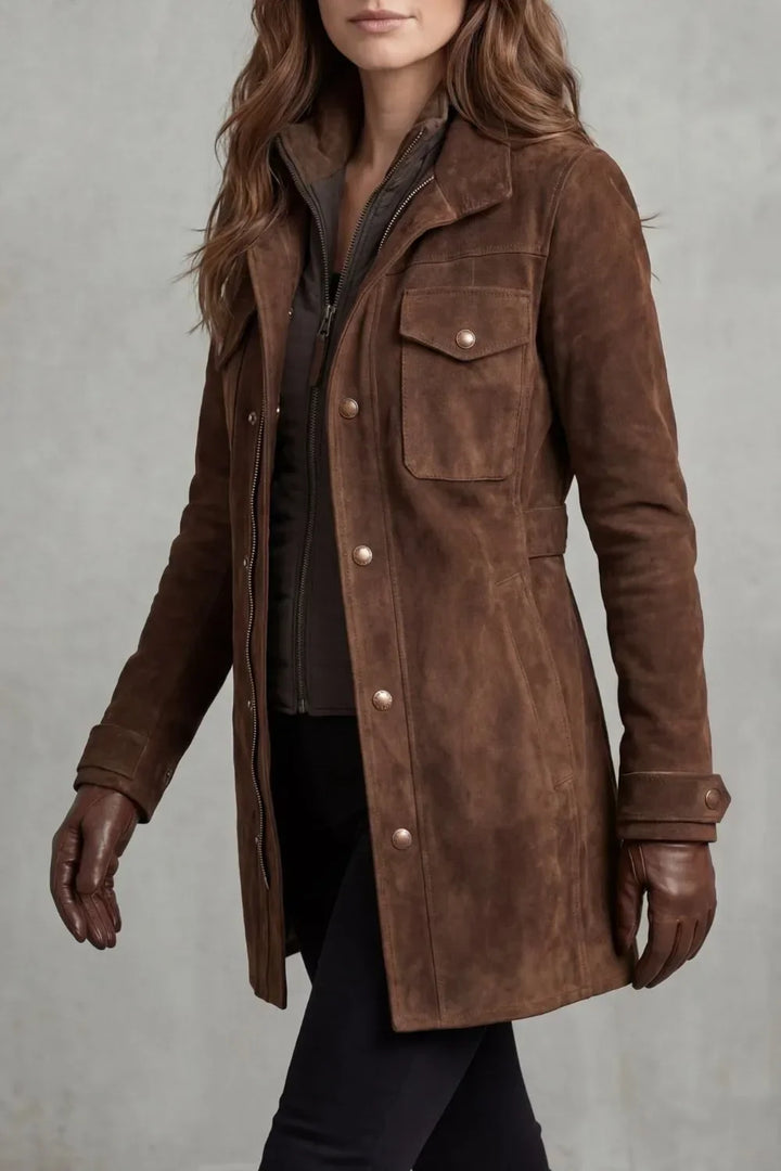Marcellise | Long Suede Jacket with Zipper