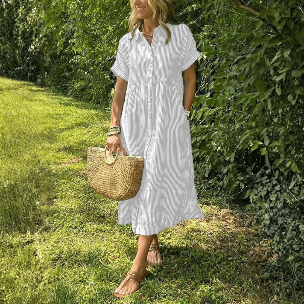 Striped Button Front Midi Dress