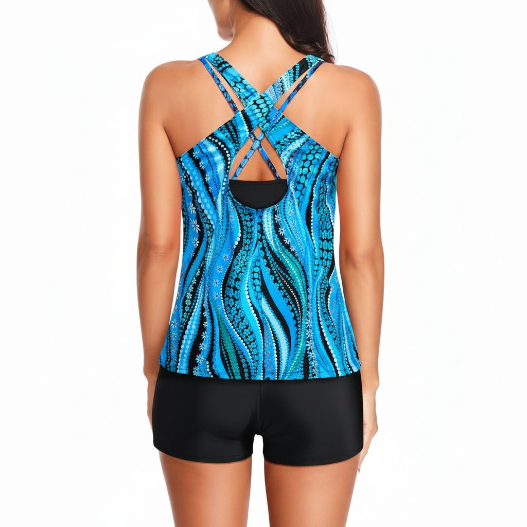 Printed Tankini Swim Set with Shorts