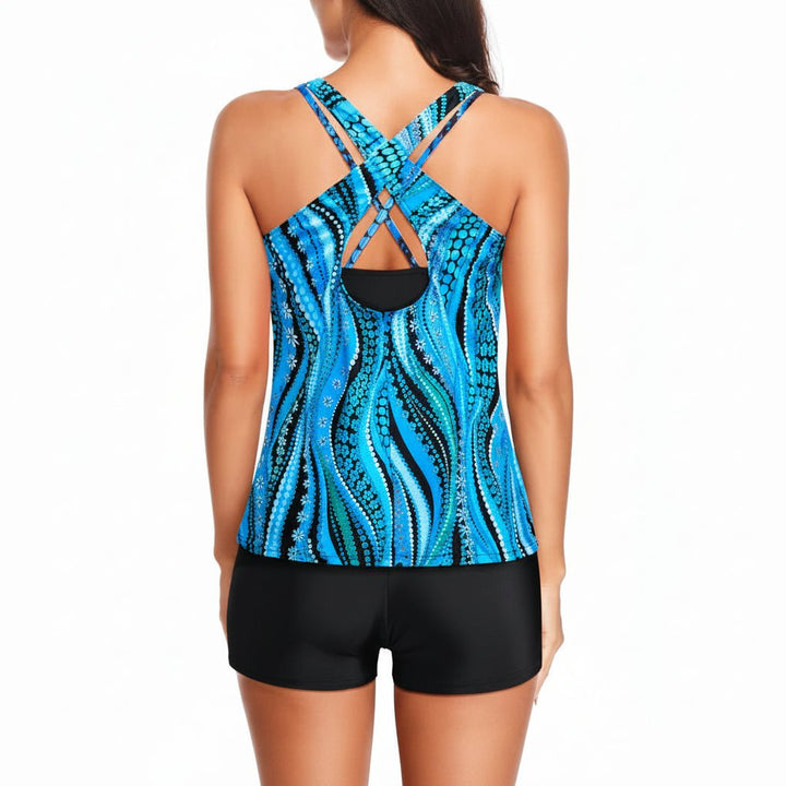 Printed Tankini Swim Set with Shorts