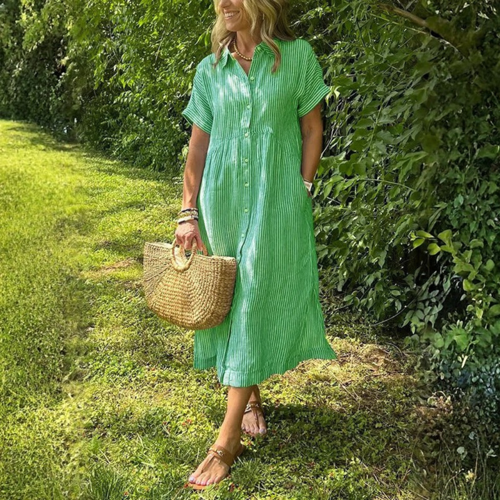 Striped Button Front Midi Dress