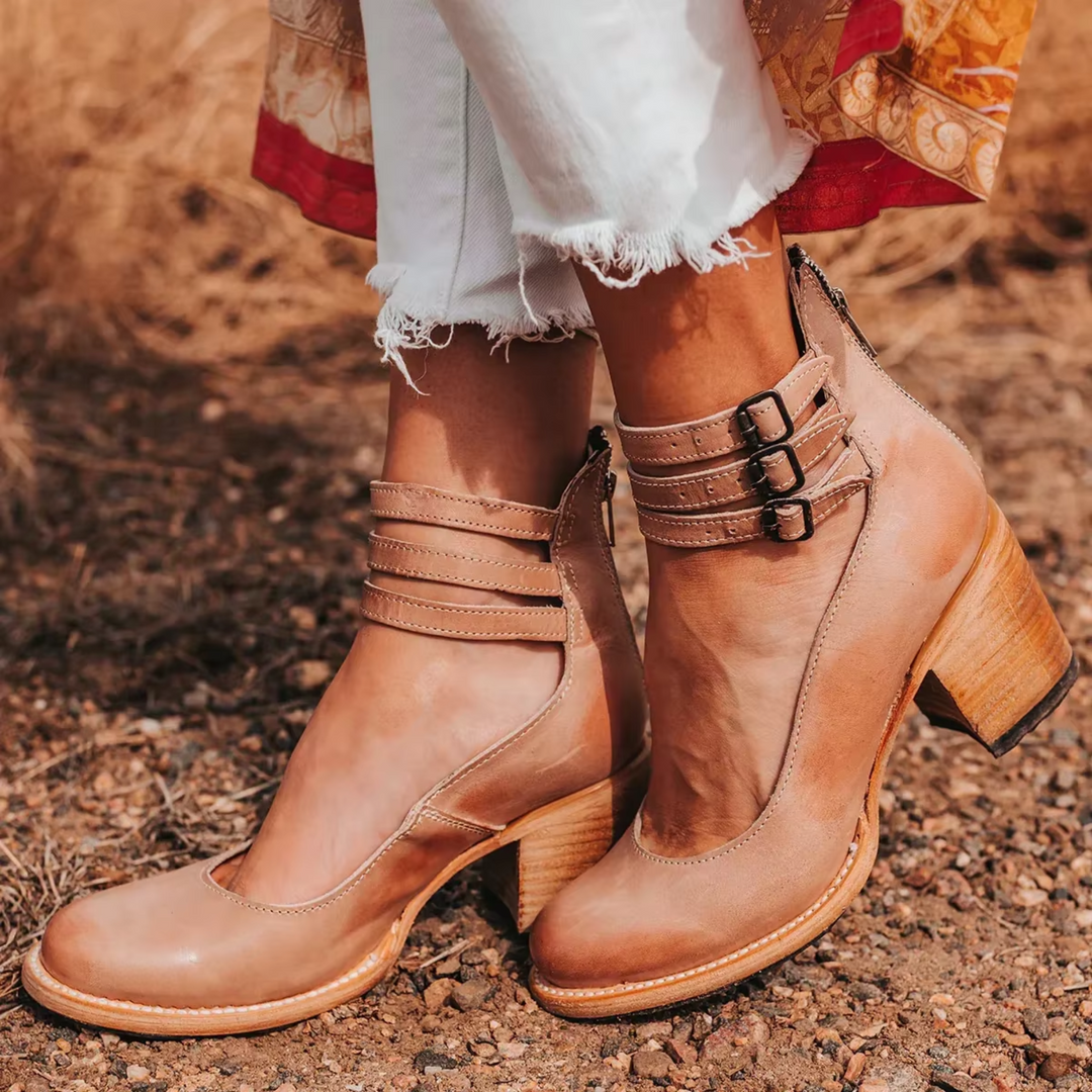 Heels For Women | Raised Block Heel Buckle Fastenings