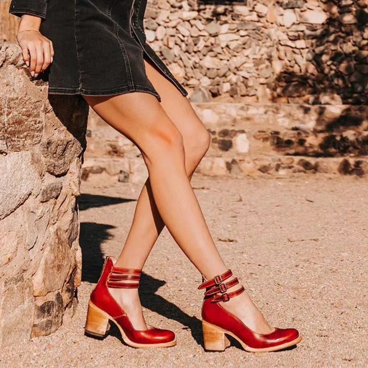 Heels For Women | Raised Block Heel Buckle Fastenings
