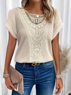 Women's Round Neck Top with Lace Trim and Soft Fabric