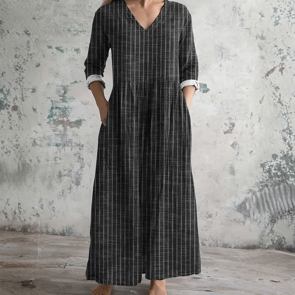 Breathable V Neck Stripe Dress