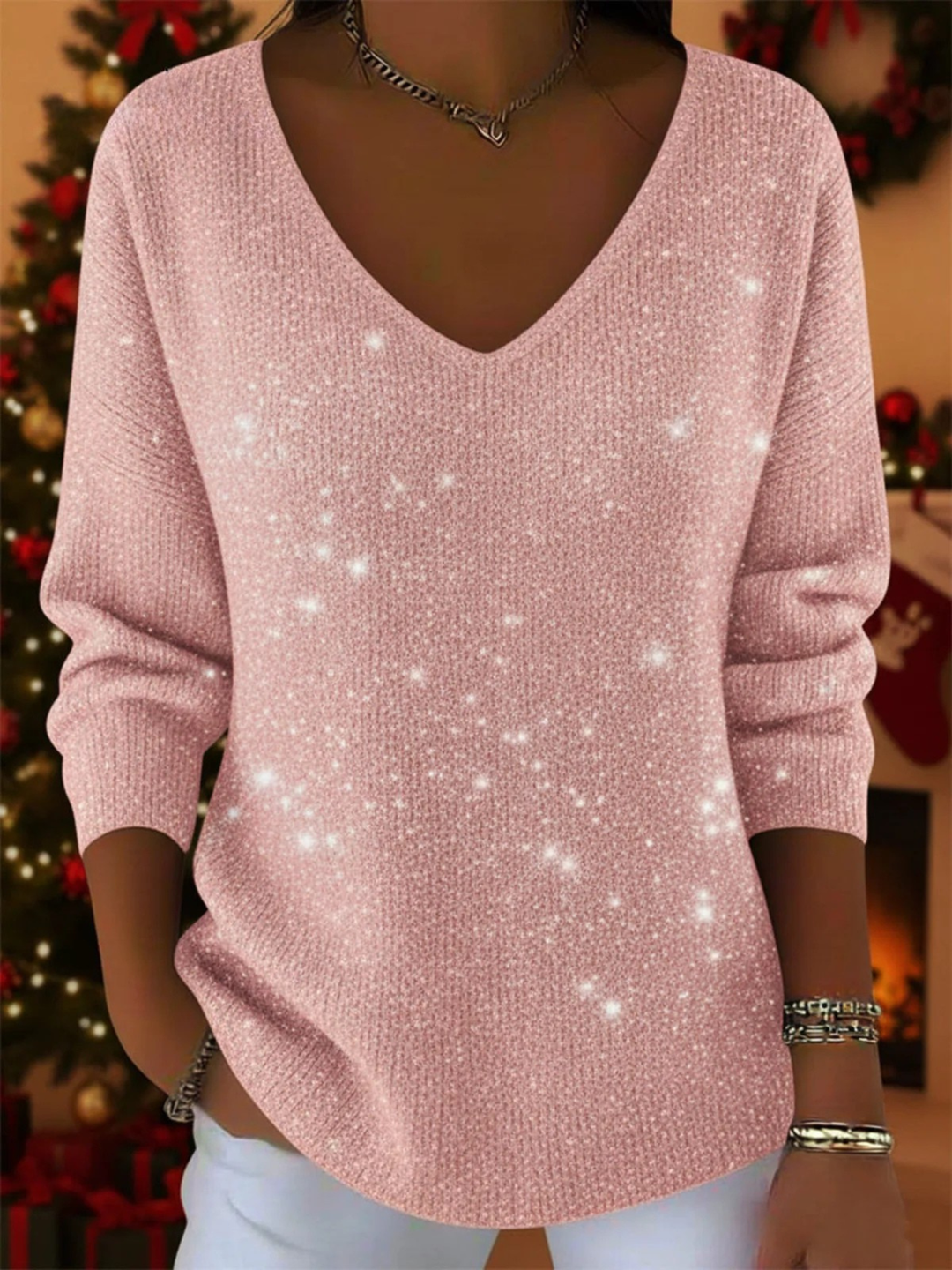 Women’s Blouse | Sequin Long Sleeve V-Neck