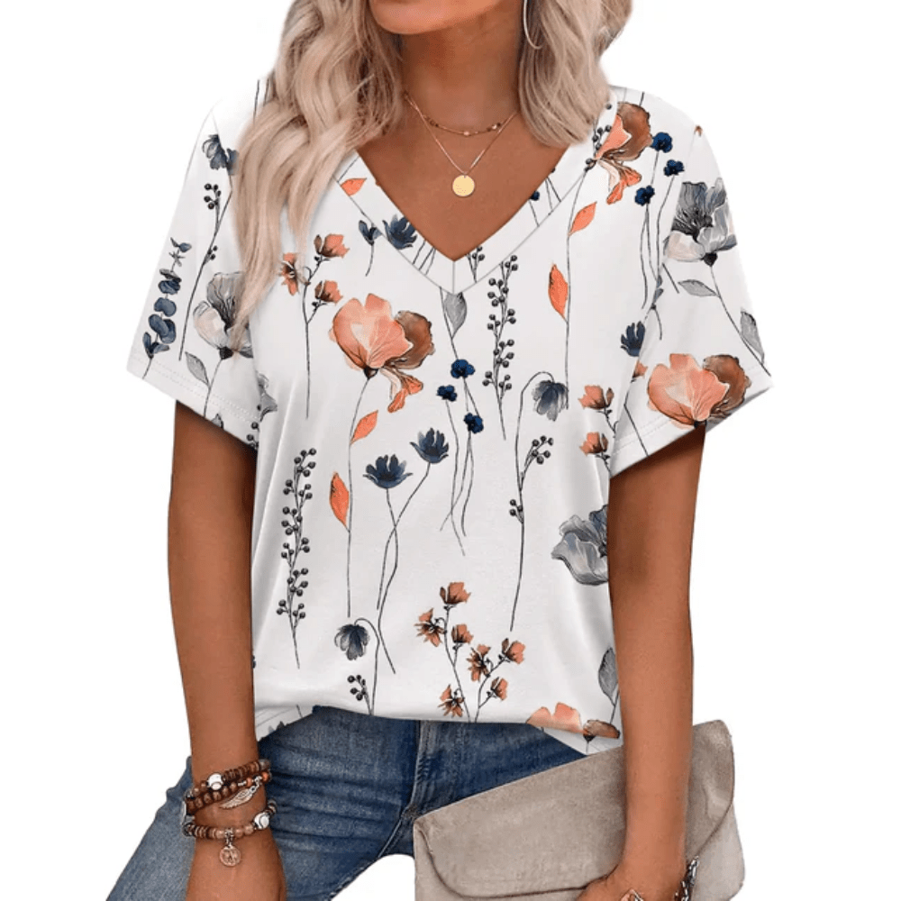 Vibrant Boho V Neck Top