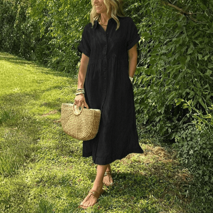 Striped Button Front Midi Dress