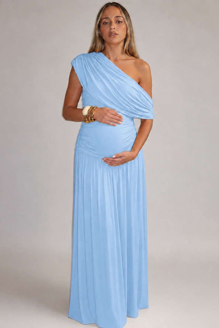 Maternity Maxi Dress – Asymmetric Neckline Baby Shower
