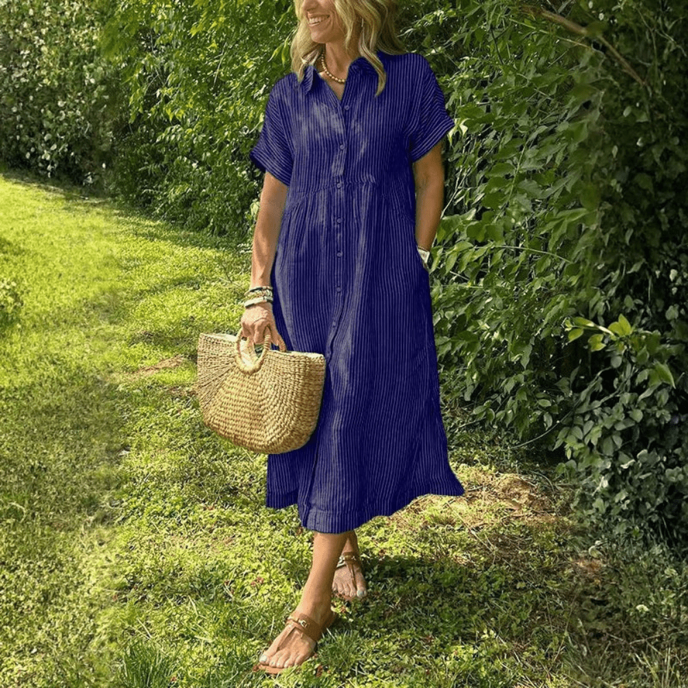 Striped Button Front Midi Dress
