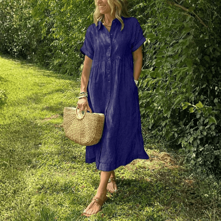 Striped Button Front Midi Dress