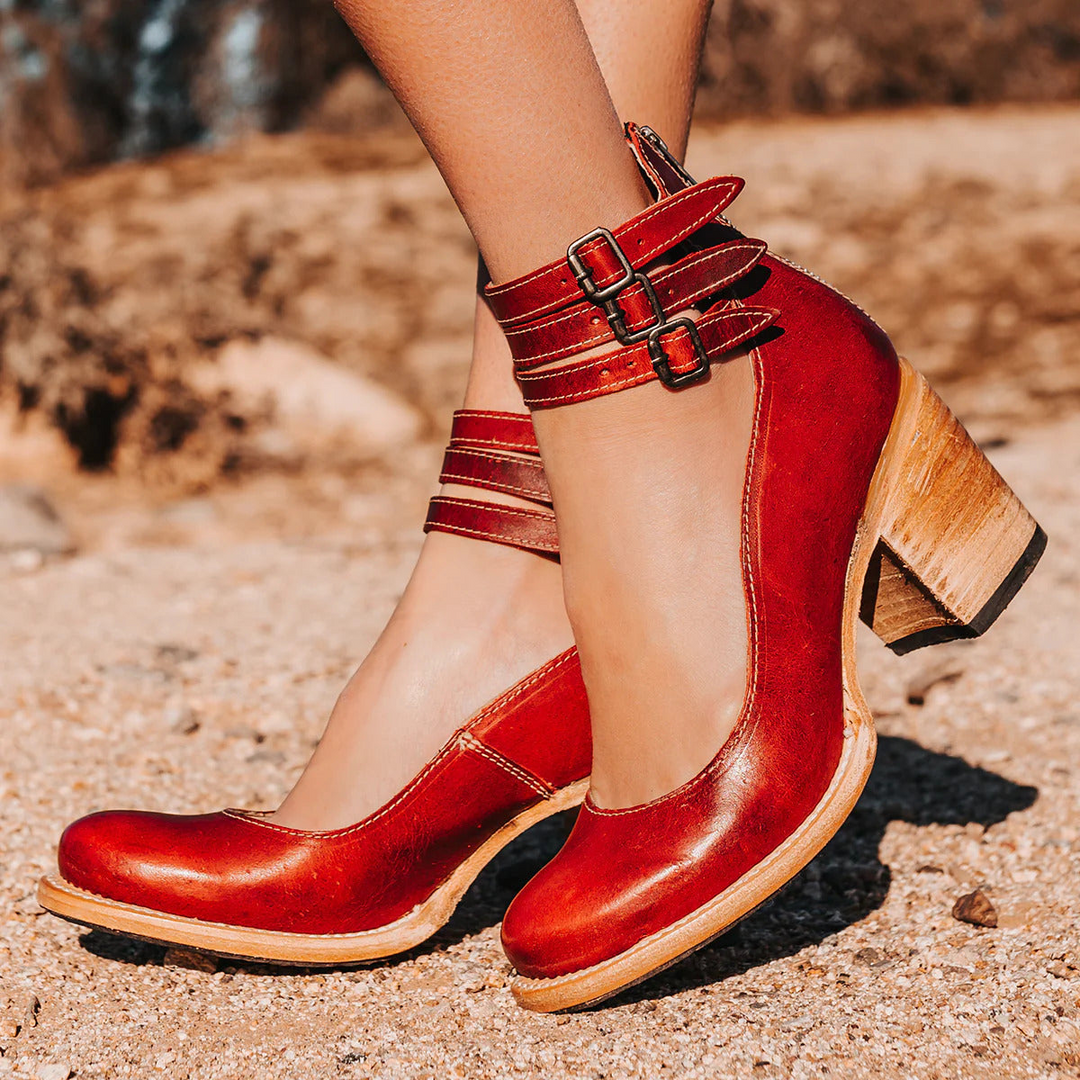 Heels For Women | Raised Block Heel Buckle Fastenings