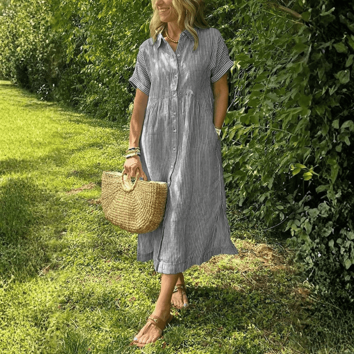 Striped Button Front Midi Dress