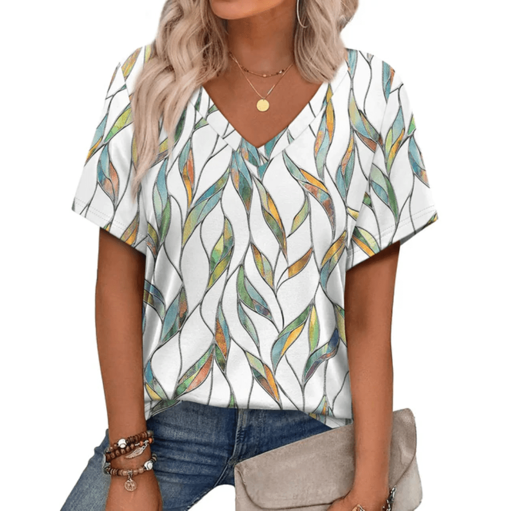 Vibrant Boho V Neck Top