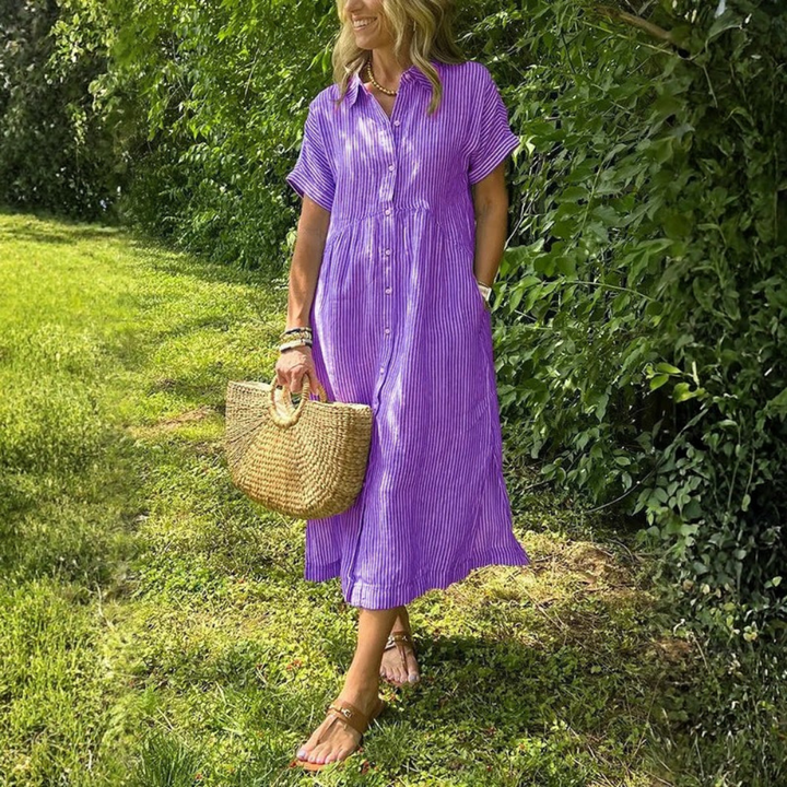 Striped Button Front Midi Dress