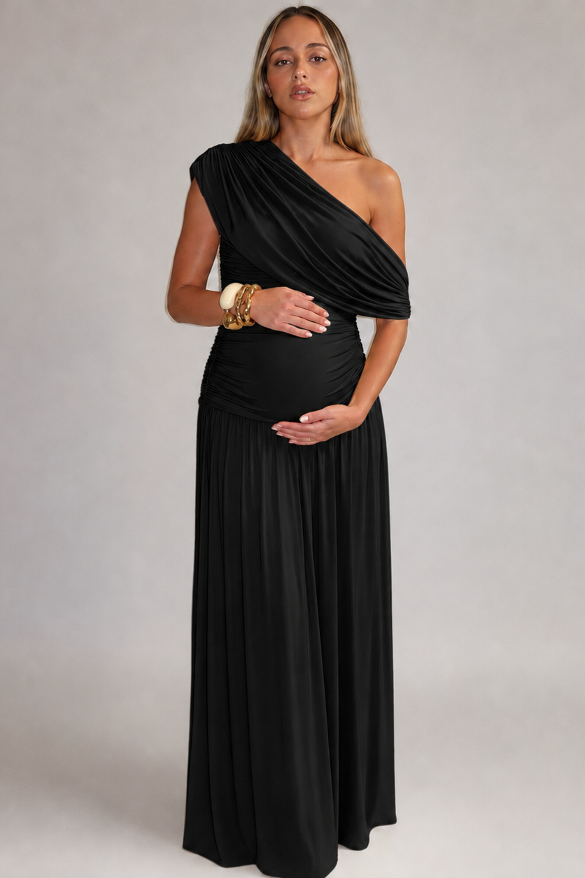 Maternity Maxi Dress – Asymmetric Neckline Baby Shower