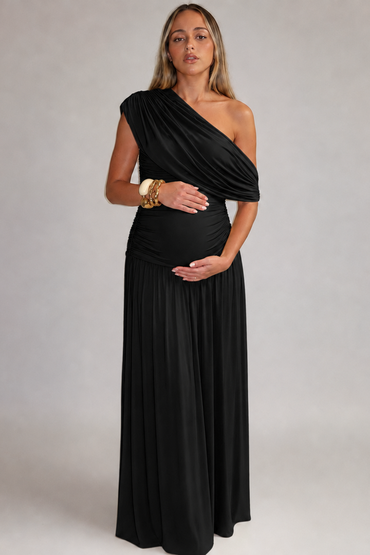 Maternity Maxi Dress – Asymmetric Neckline Baby Shower