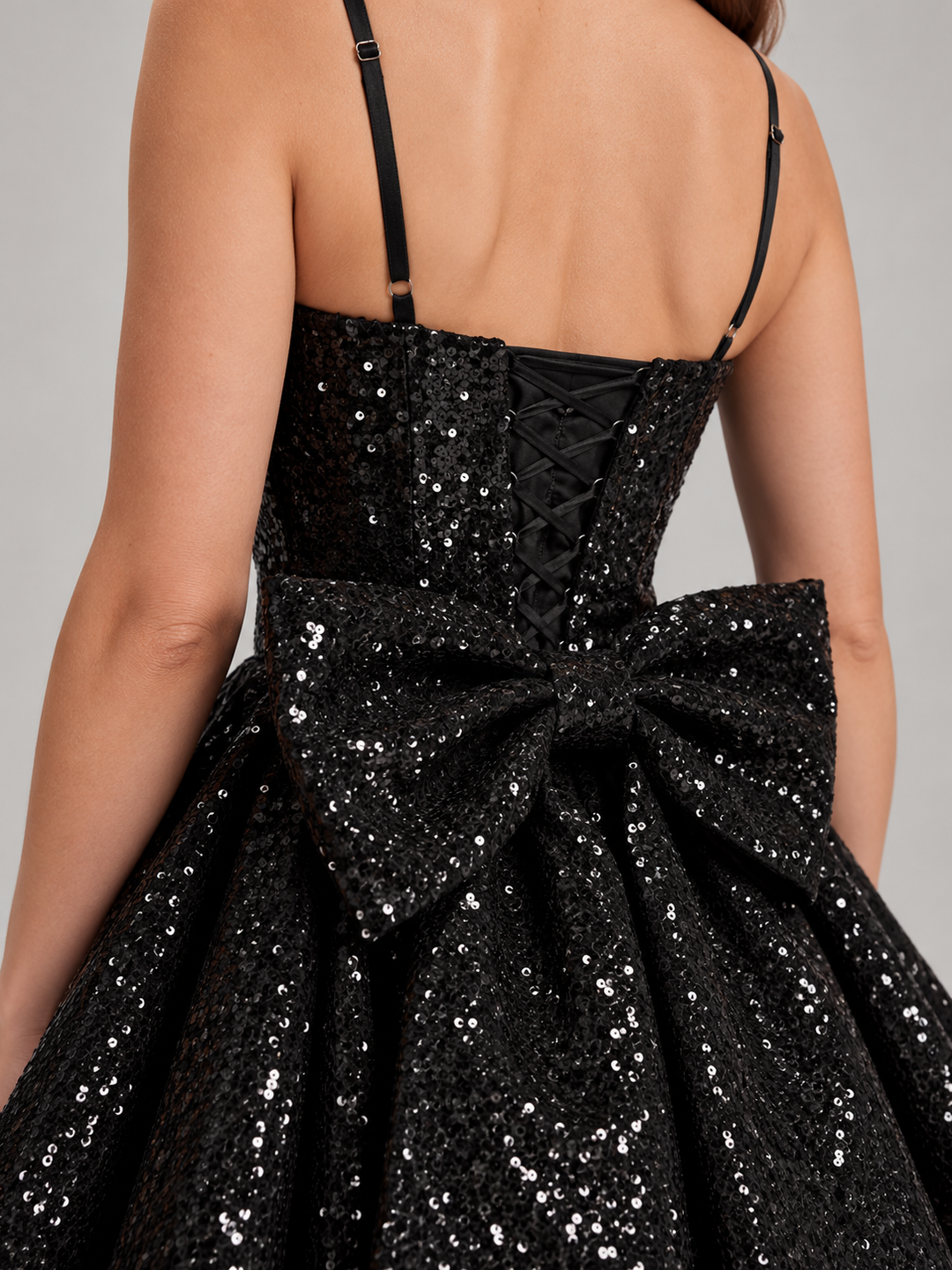 Glitter mini dress with large back bow for women – Amélie