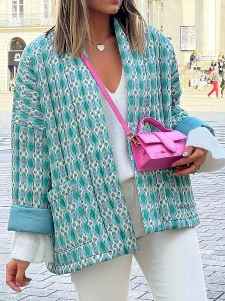 Olyvia | Quilted Jacket with Geometric Print