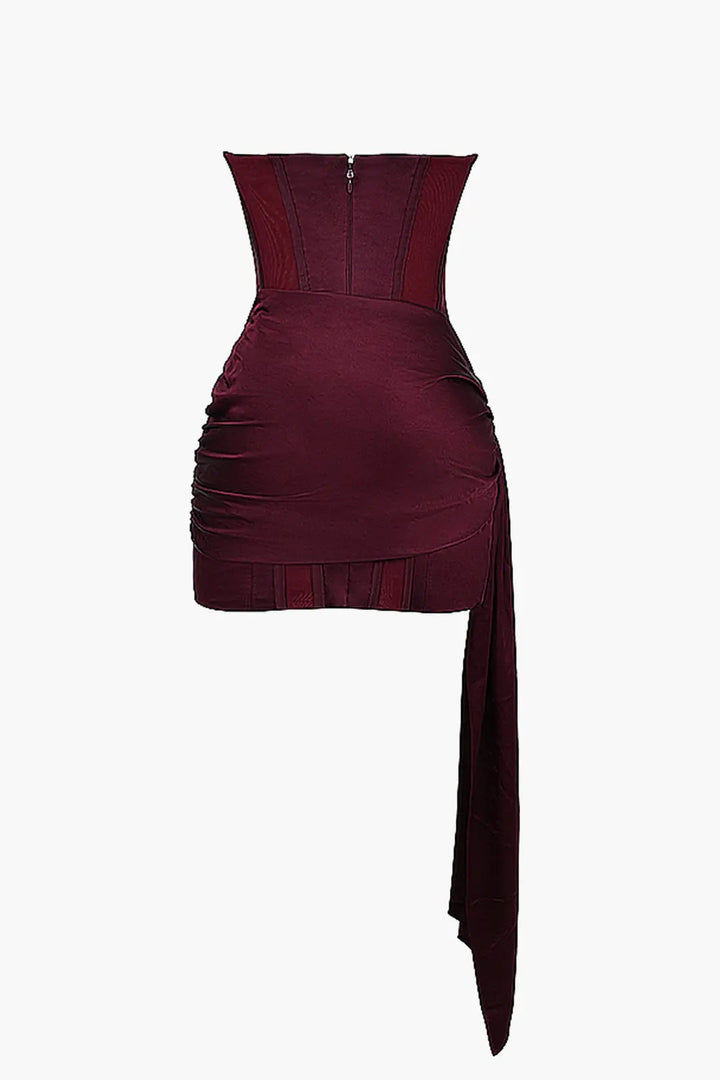 BROOKLYN - Strapless Satin Corset Mini Dress with Draped Sash Detail