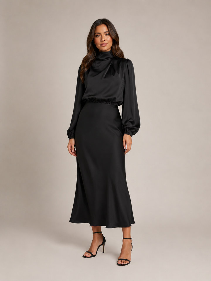 Dressed Midi Dress with Puff Sleeves for Women – Marlies