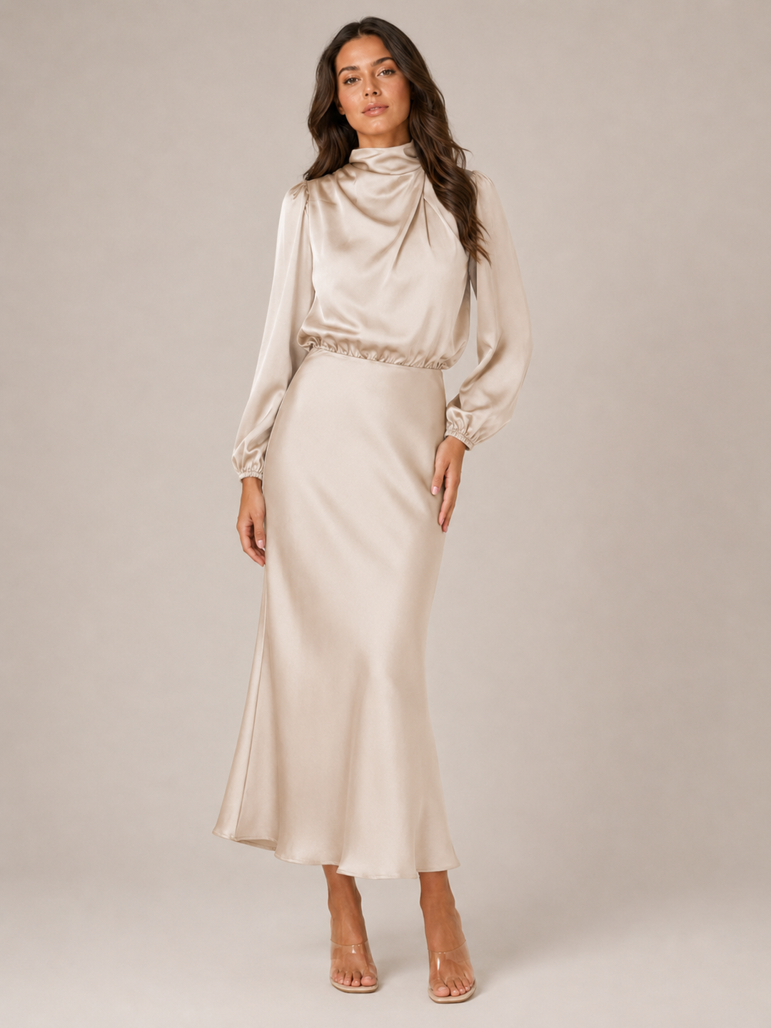 Dressed Midi Dress with Puff Sleeves for Women – Marlies