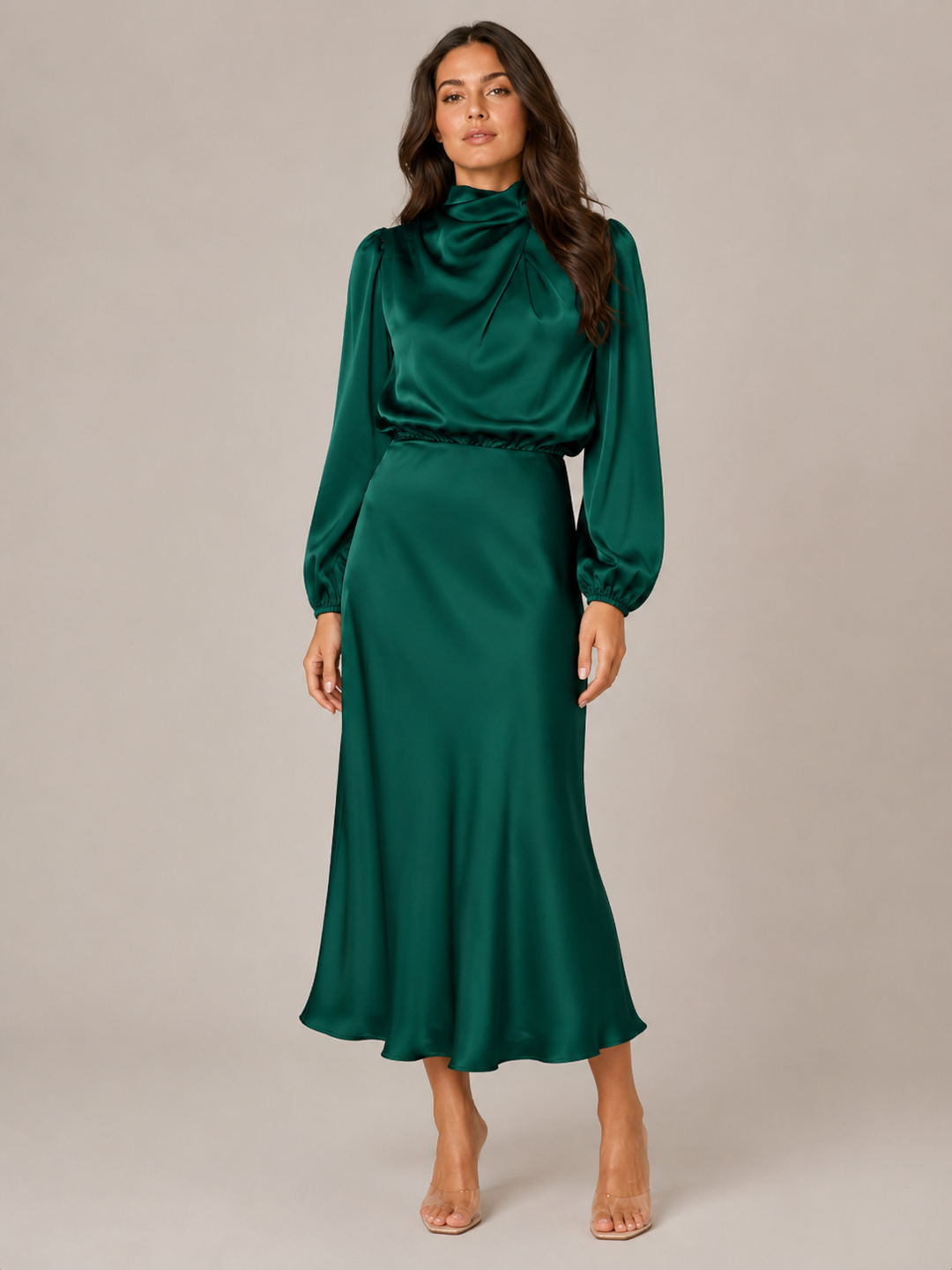 Dressed Midi Dress with Puff Sleeves for Women – Marlies