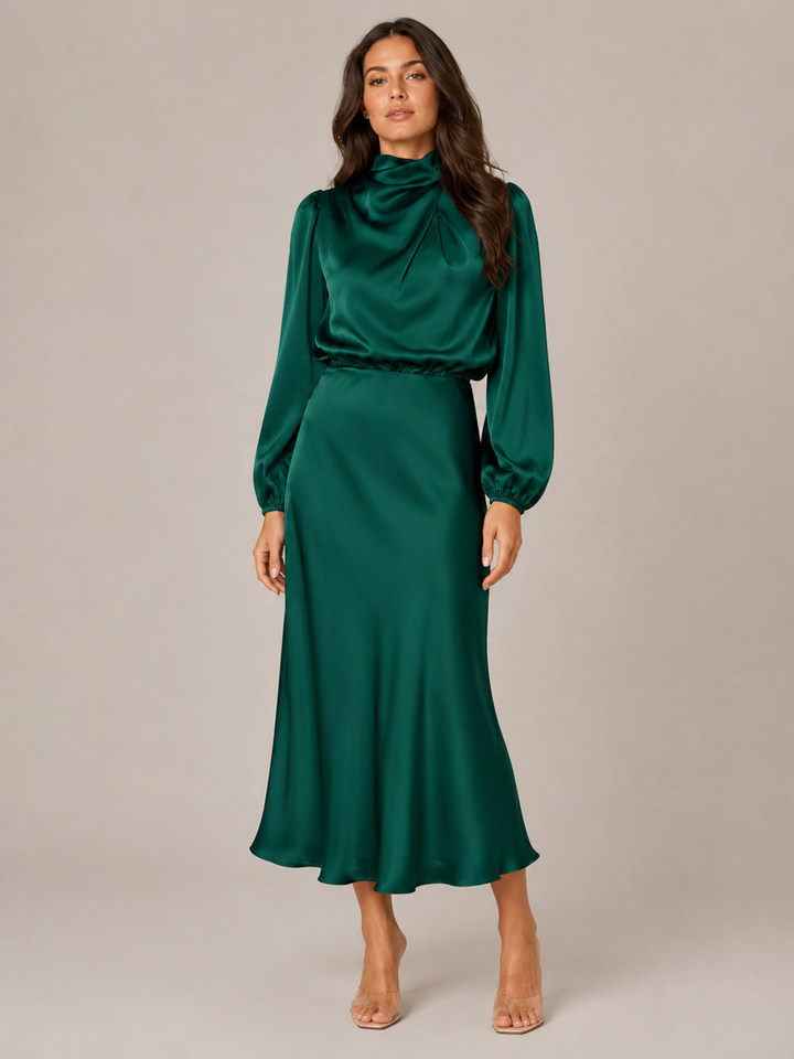 Dressed Midi Dress with Puff Sleeves for Women – Marlies