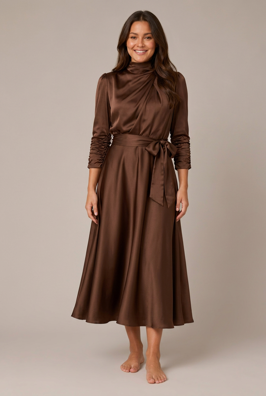 Dressed Midi Dress with Puff Sleeves for Women – Marlies