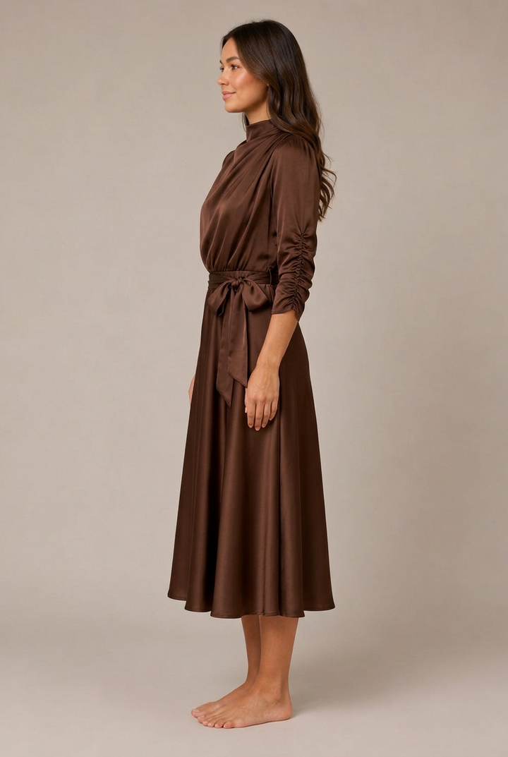 Dressed Midi Dress with Puff Sleeves for Women – Marlies