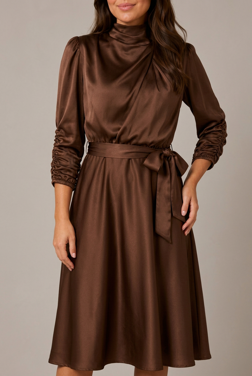 Dressed Midi Dress with Puff Sleeves for Women – Marlies