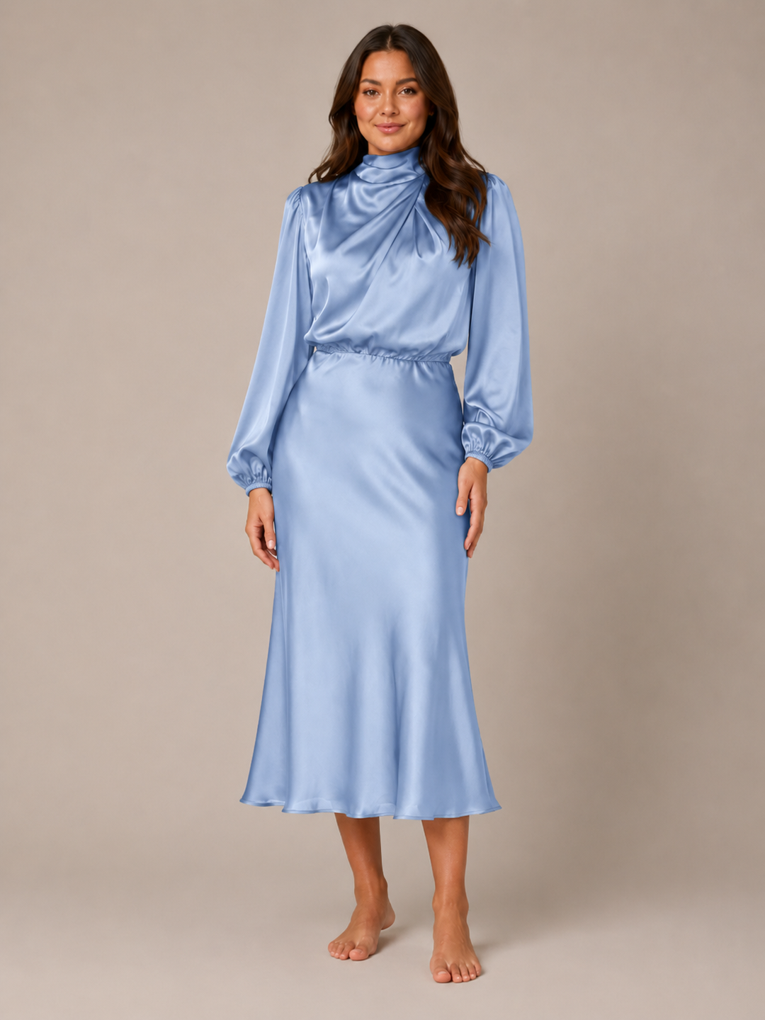Dressed Midi Dress with Puff Sleeves for Women – Marlies